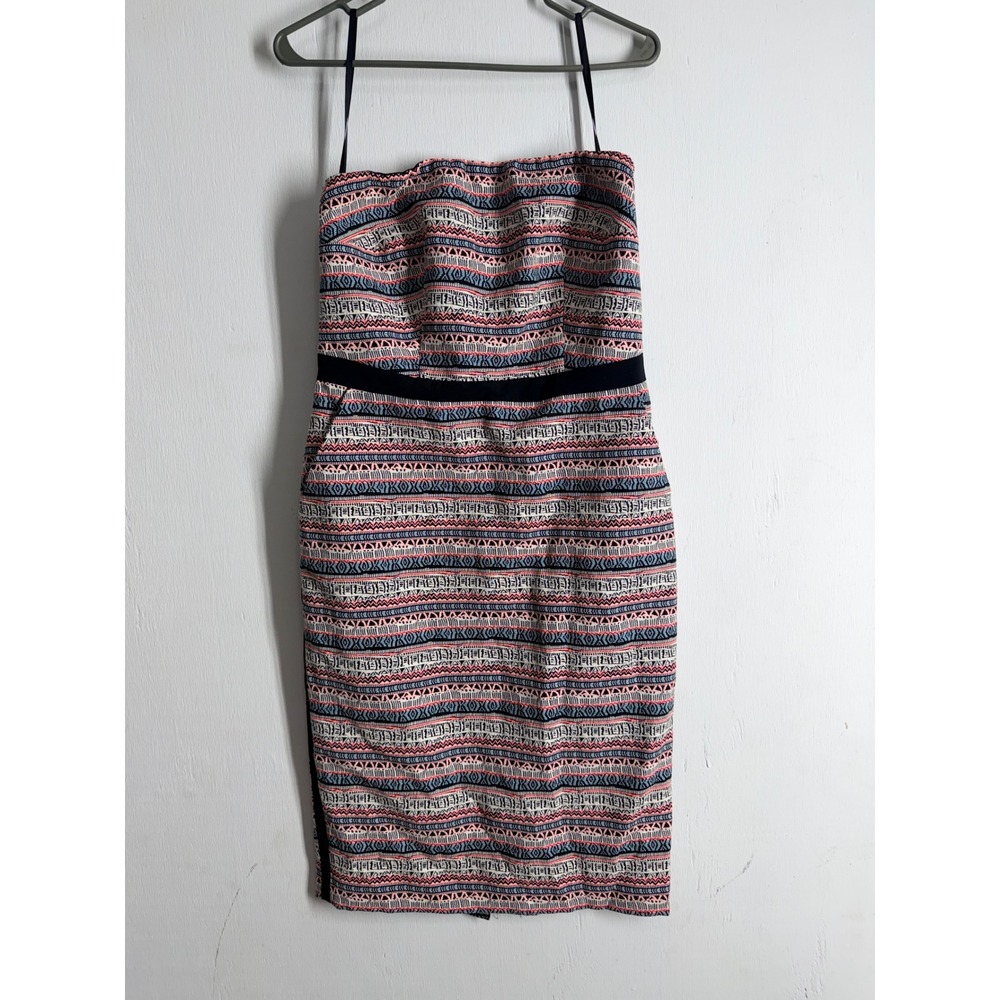 The Limited Strapless Geometric Tribal Print Sheath Dress Red Blue White Size 6